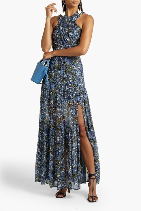 Veronica Beard Dresses & Skirts - Veronica Beard Florencia Floral Print Silk Chiffon Maxi Dress Blue Size 12